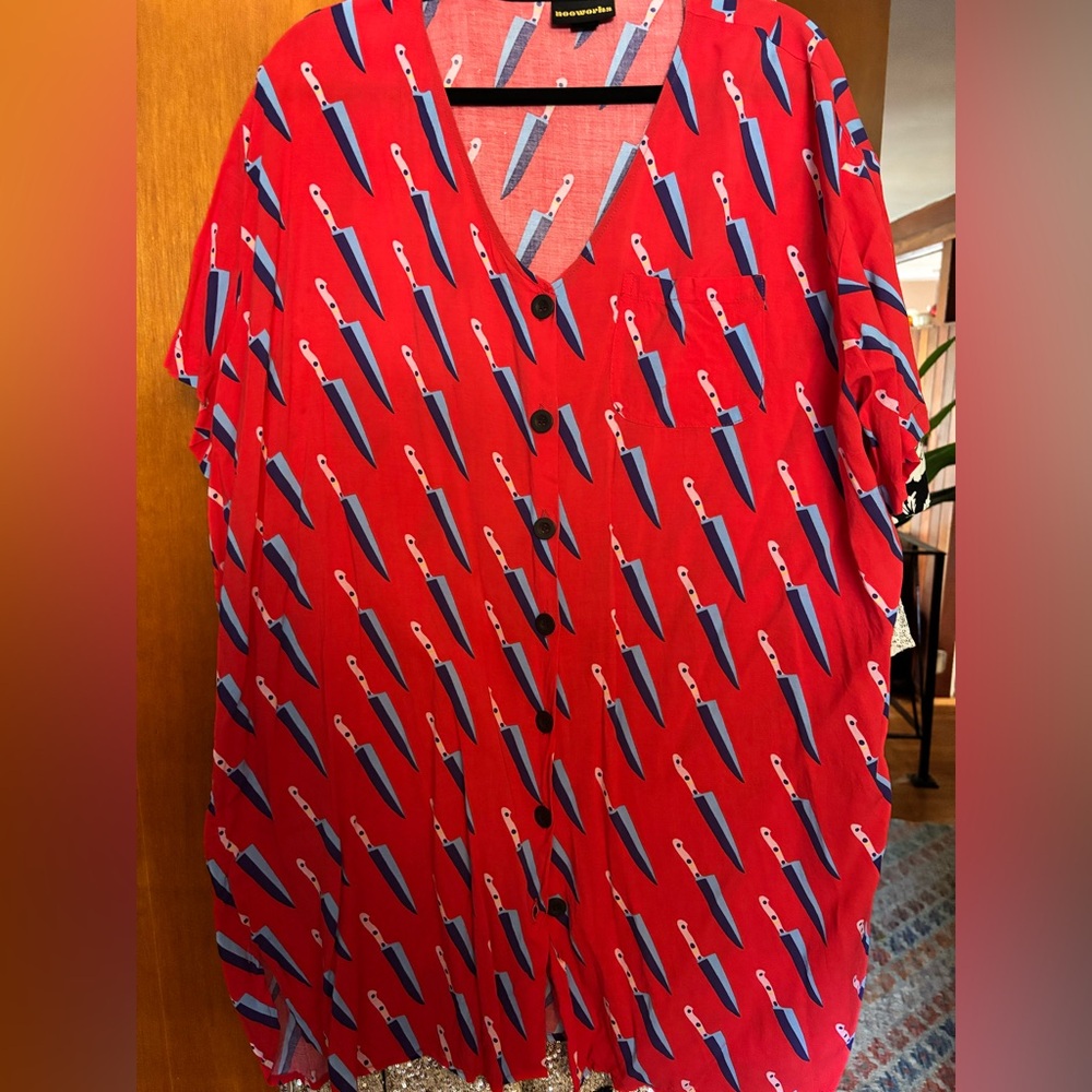 Nooworks Red and Blue Knife Pattern Button Down Shirt